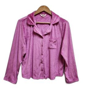 Juicy Couture Pajama Top Womens L Pink Velour Collared Button Long Sleeve Soft
